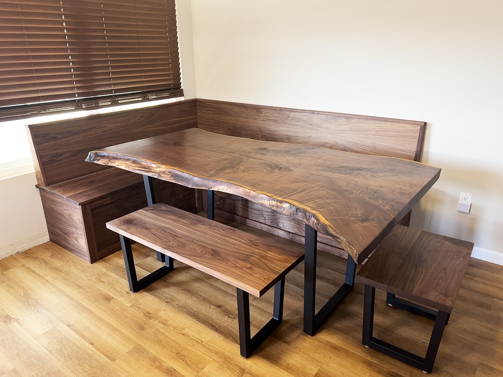 Custom, Live-Edge Banquette in Premium Walnut for a San Diego Home